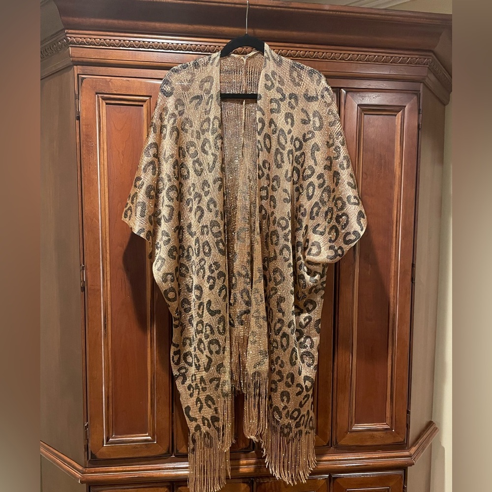 Leopard Print Fringe Kimono